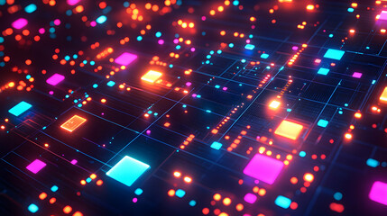 Glowing digital network, data flow, abstract background, tech concept