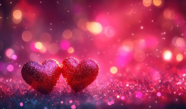 Romantic Red Hearts Bokeh Lights Love Celebration Background