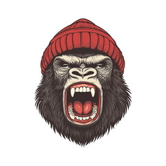 gorilla mascot logo , gorilla head vector silhouettes illustration design, isolated black background. Logo type, Tee shirt, statue design illustration vector © Rashid
