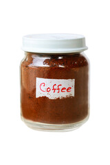 Coffee powder in a glass jar isolated on a transparent background