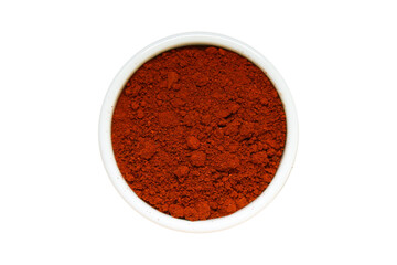 Coffee powder in a bowl isolated on a transparent background. Top view.