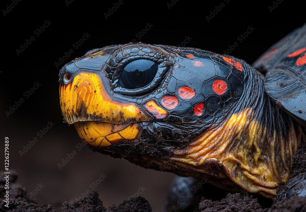 Aufkleber close-up of a colorful turtle with striking patterns and textures in natural habitat, captured in st