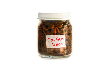Coffee beans in a glass jar isolated on a transparent background.
