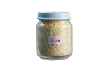 Rice in glass jar isolated on transparent background