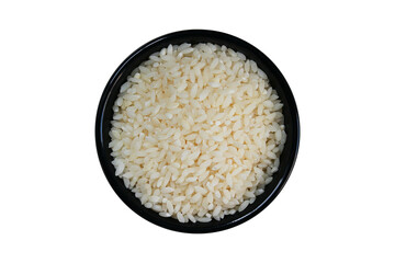 Rice in black bowl isolated on transparent background