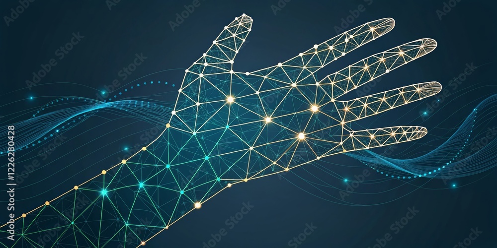 Poster digital hand with geometric pattern - a modern representation of a hand created with geometric patte