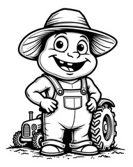 Obraz premium Happy Farmer Mouse with Tractor and Overalls