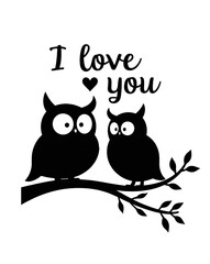 Fototapeta premium Cute Owls in Love Branch Silhouette Design