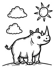 Fototapeta premium Sunny Day Rhino Under Fluffy Clouds