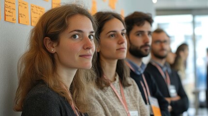 Obraz premium Attentive young professionals at a workshop, looking thoughtfully.