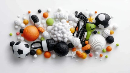 Colorful sports equipment and balls collection