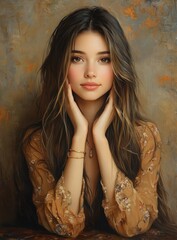 Fototapeta premium Elegant African Woman with Long Flowing Hair in Classic Portrait