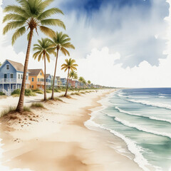 Fototapeta premium watercolor illustration of Vero Beach, Florida, highlighting its serene coastal charm.