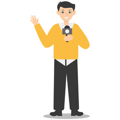 People Journalist Character in Flat Cartoon Design. Vector Illustration