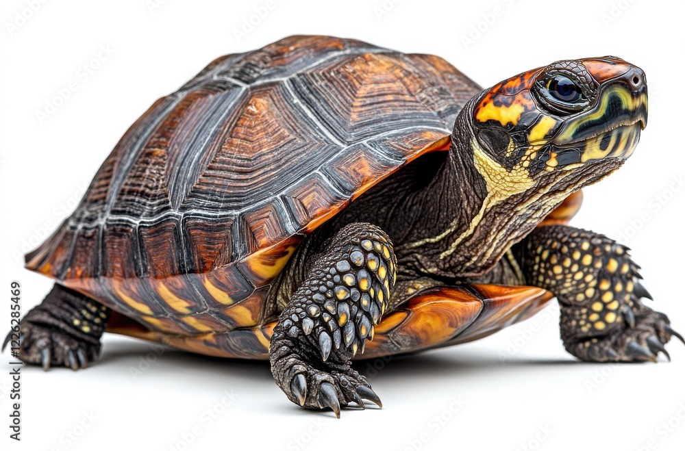 Aufkleber detailed close-up of colorful turtle with intricate shell patterns against plain background, showcas