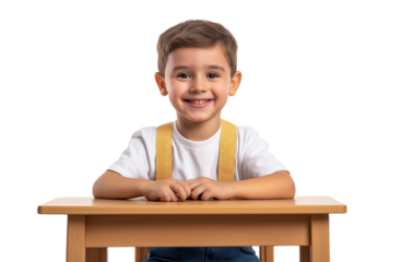 little boy sitting at table