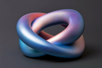 Interlinked iridescent rings, dark background, abstract design, tech concept