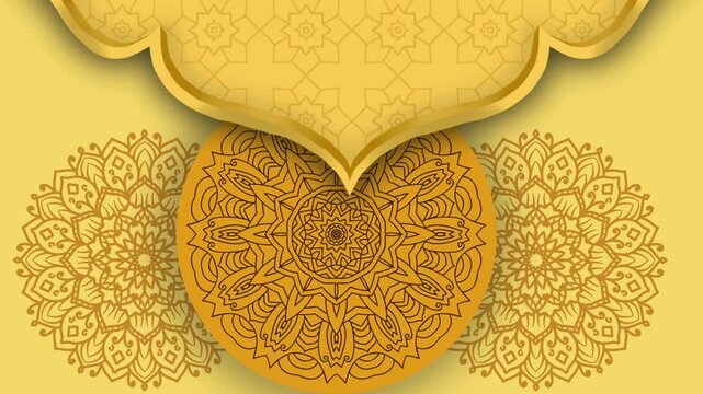 Elegant Gold Mandala Design on a Light Yellow Background. Islamic background video 4K