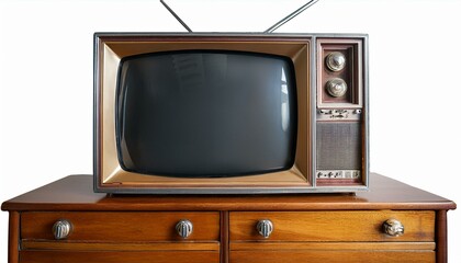 Vintage television set on a wooden cabinet. Retro style.