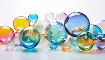 Iridescent bubbles cluster together in a vibrant display of color and light.