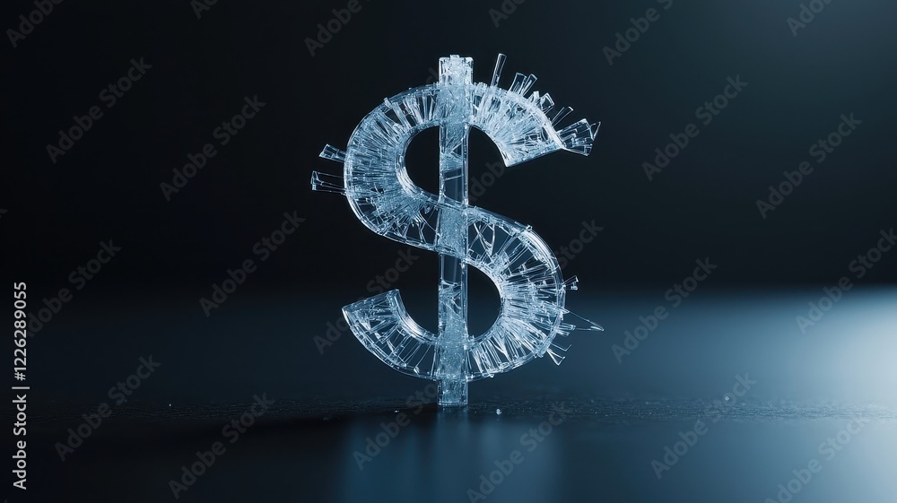 Poster a shimmering dollar sign appears on a dark background, created with a splash effect, symbolizing wea