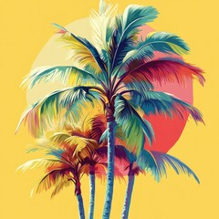 Fototapeta premium Tropical Palm Tree Icon in Flat Design with Lush Green Leaves and Bold Colors
