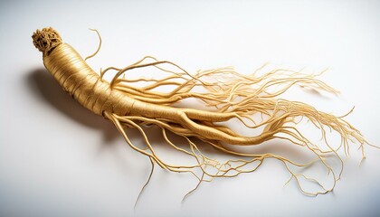 Golden Ginseng Root on White Background