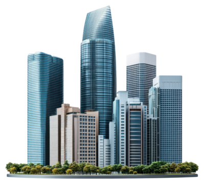 PNG Group of Asian buildings architecture skyscrapers cityscape. - Powered by Adobe