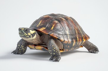 Fototapeta premium Realistic 3D Render of a Colorful Turtle on a Neutral Background Showcasing Its Unique Shell Patterns and Texture