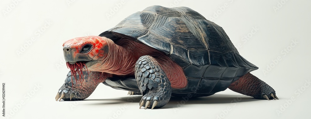 Poster realistic depiction of a giant tortoise with vibrant colors and intricate textures on its shell agai