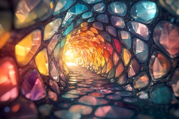 Colorful Gemstone Tunnel Leading To Light