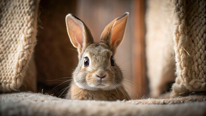 Fototapeta premium Minimalist Photography of a Domestic Rabbit Gazing Outward â€“ Serene and Simple Composition with Soft Lighting