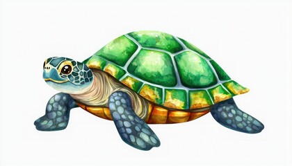 Obraz premium A colorful, illustrated turtle with a green shell and detailed features, showcasing its unique patterns and textures.