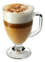 Obraz premium Creamy latte served in a glass mug with cinnamon isolated on transparent background