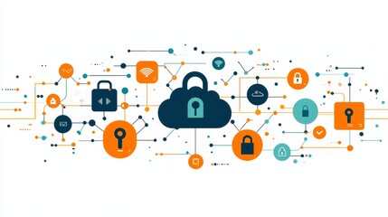 Obraz premium Unlocking the Future: The Meaning of Security and Technology Through Digital Fortress Concepts in Blue and Orange Lock Icon on a White Background