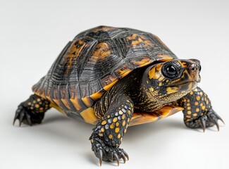 Fototapeta premium Stunning Close-Up of Exotic Turtle with Striking Shell Patterns and Vivid Colors on Elegant Background for Wildlife Photography Enthusiasts and Nature Lovers