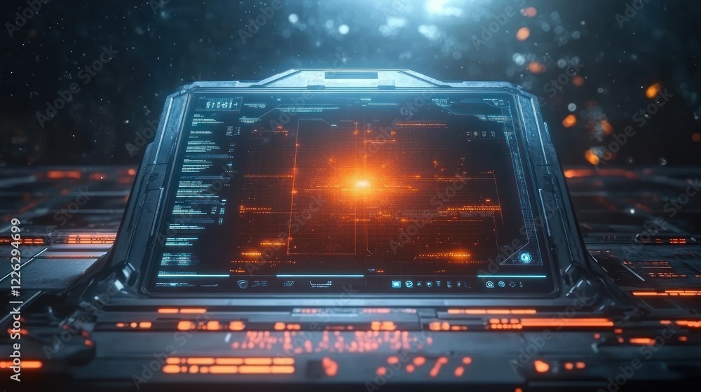 Poster futuristic interface showing target lock.