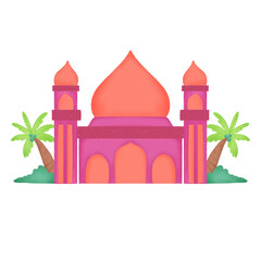 Illustration of a Mosque with a Pink Domestik