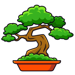 bonsai in a pot cartoon illustration