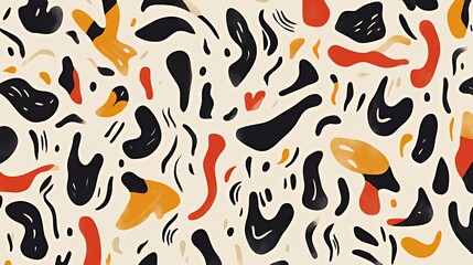 Abstract Organic Shapes Pattern Design in Black Orange and Red