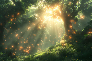 Obraz premium Immerse in a vibrant digital forest where data streams flow, creating a mesmerizing blend of nature and technology