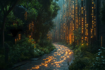 Obraz premium Explore a vibrant digital forest where streams of data flow seamlessly