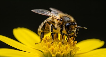 Fototapeta premium Bee on Yellow Flower Macro Photography