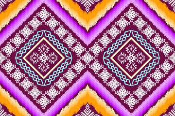 Geometric ethnic Figure aztec embroidery style.Ikat oriental traditional art pattern.Design for ethnic background,wallpaper,fashion,clothing,wrapping,fabric,element,sarong,graphic,vector illustration.
