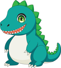 Little Funny Cute Chibi Dinosaur. Tyrannosaurus Mascot Vector