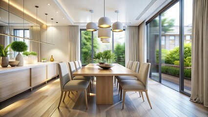 Fototapeta premium Blurred Minimalist Modern Dining Room - Aesthetic Interior Design