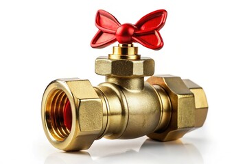 Brass Ball Valve with Red Butterfly Handle - Side View Silhouette - Industrial Plumbing