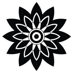 Naklejka premium Black Silhouette Mandala Design with Intricate Patterns on White Background