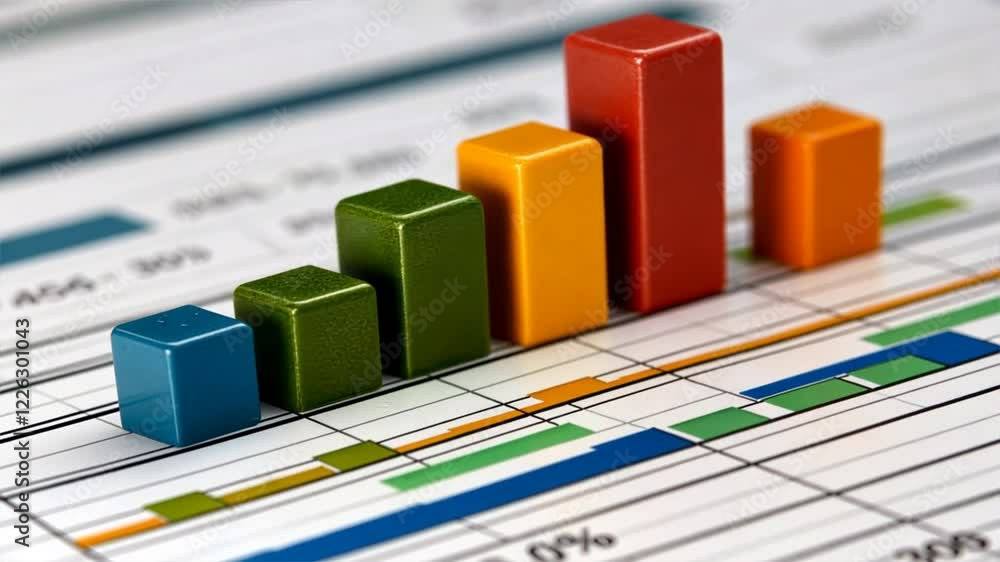 Poster colorful bar graphs in financial report data visualization and analysis of growth metrics and busine