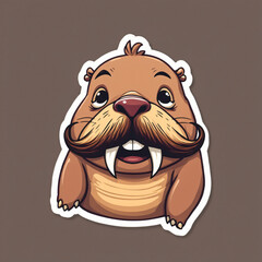 Fototapeta premium A Whimsical Walrus with a Moustache and Funny Teeth on a Plain Brown Background